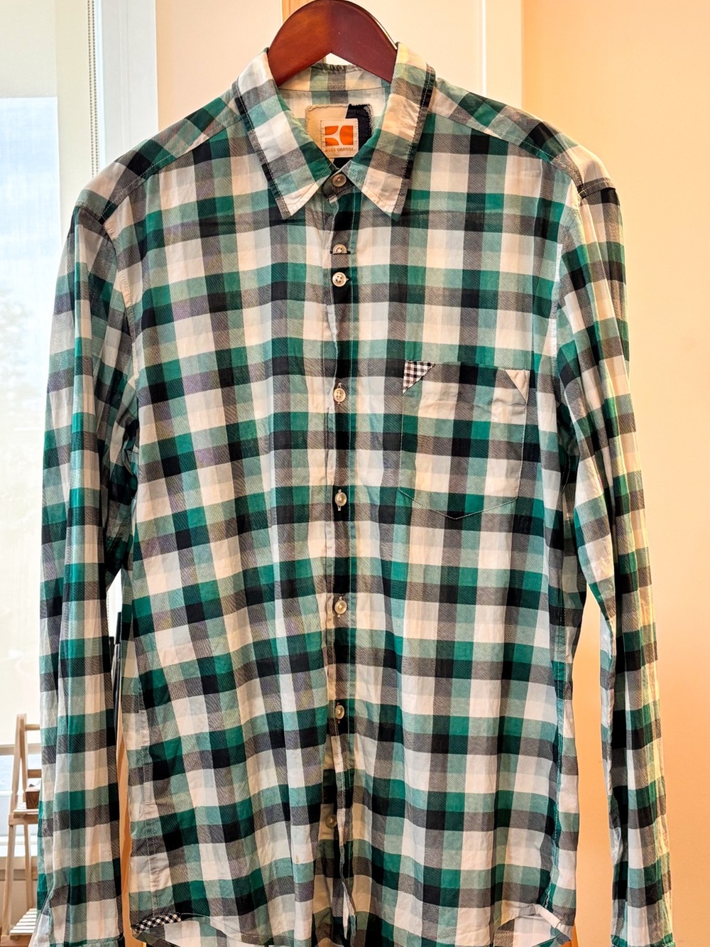 BOSS Orange Hugo Boss Men's Green Plaid Long Sleeve Button Down Shirt Size M